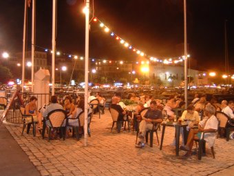 relaxing on the quay at night